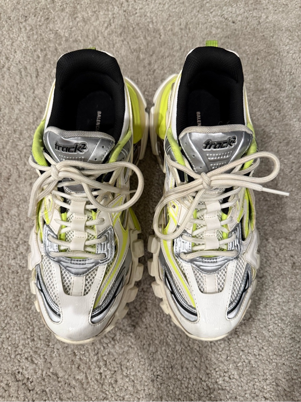 Balenciaga Track 2 Sneakers in White, Neon Yellow and Silver